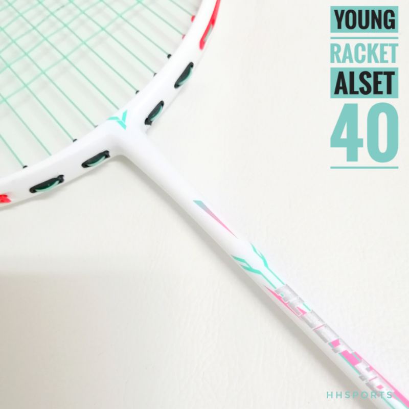 YOUNG Badminton Racket ALSET 40 ( FREE String/Grip ) WHITE/LIGHT GREEN ...