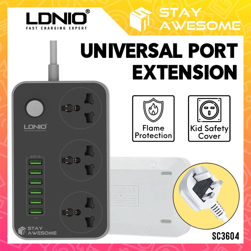 LDNIO Power Socket Extension Plug With USB Port Extension Wire Extension Socket 3A SC3604 Plug