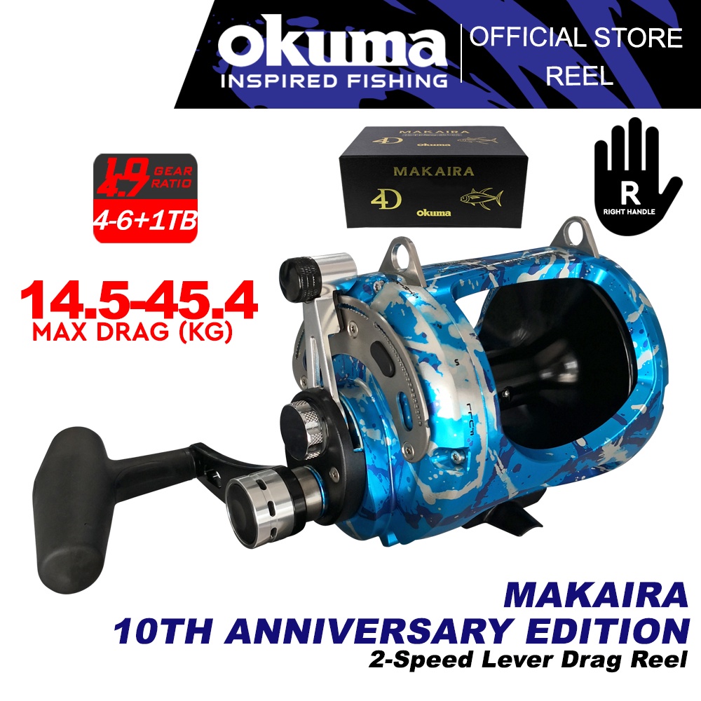 Okuma Makaira Sea Blue 10th Anniversary Edition Fishing Reel Level Drag Reel Max Drag (14.5kg-45.4k) Right Handle