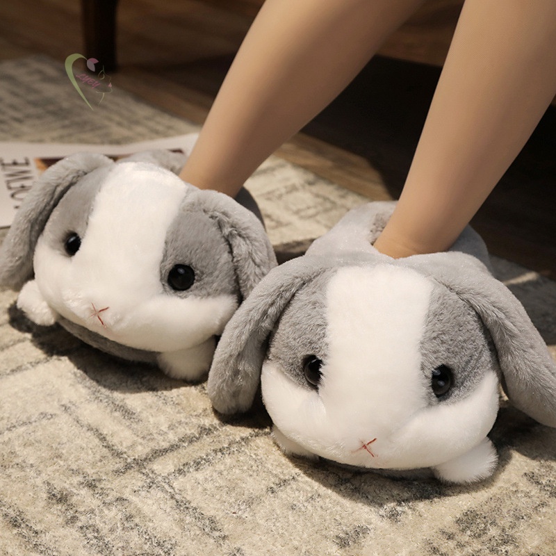 Rabbit/Hamster Shaped Plush Slippers Creative Wrapping Fuzzy Warm Lined Winter Rabbit/Hamster/Dog Shaped Winter Drag Shoes for Adults Indoors Plush Slippers 35-41CM