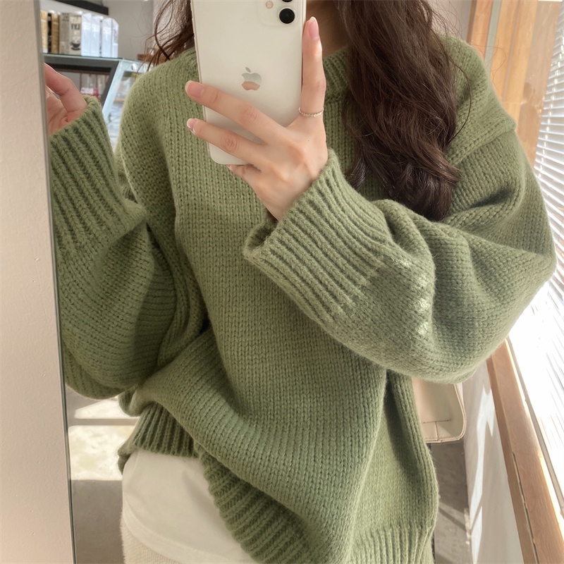 JZ8901 Green Sweater Women Knitted Sweater Long Sleeve Knit Wear