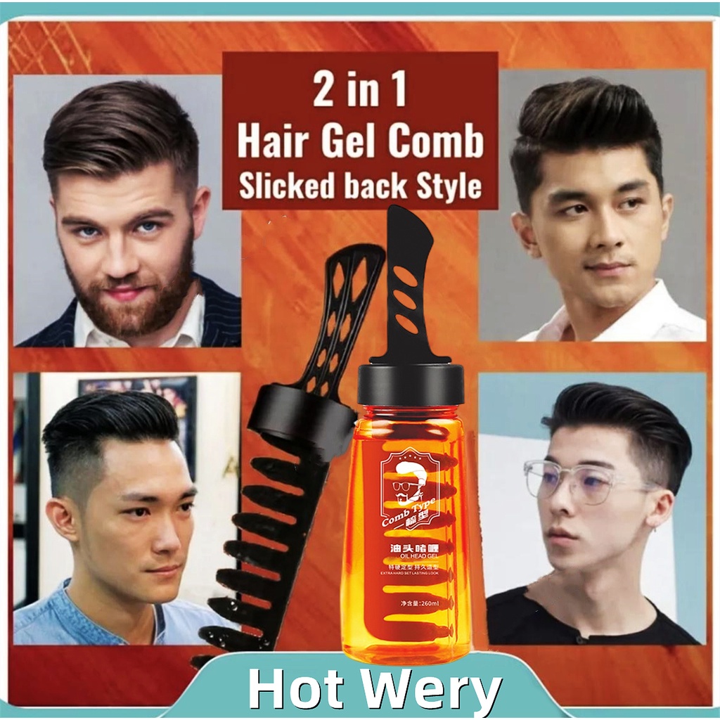 2 -in-1 men hair gel with comb minyak rambut lelaki gel comb pomade  original strong hold mens hair gel styling hair oil | Shopee Malaysia