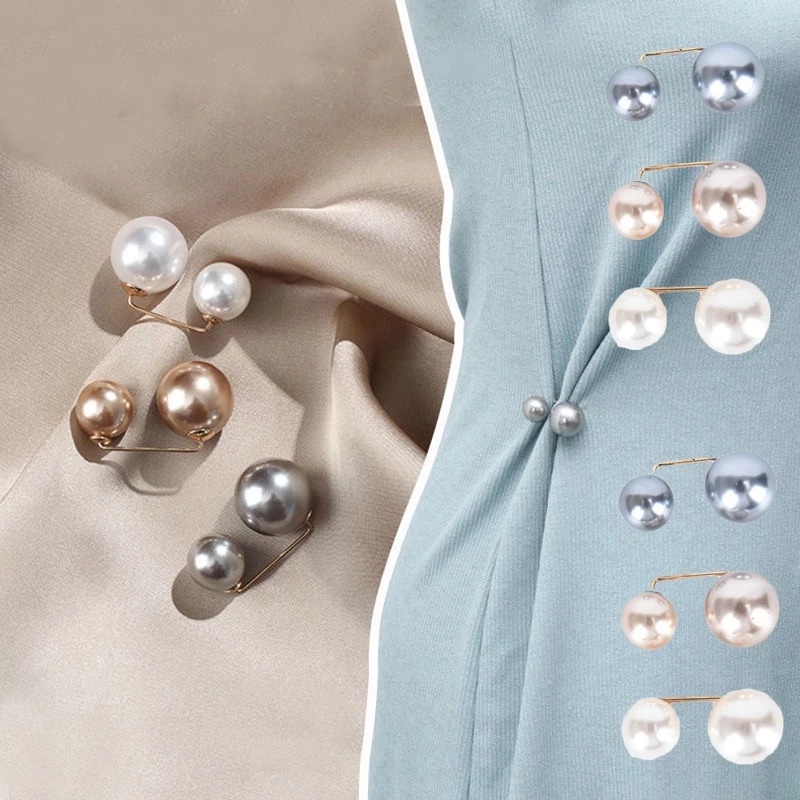 DIY Scarf Cardigan Clip Collar Jewelry Accessory Anti-fade Exquisite Elegant Pearl Brooches Women Sweater Coat Cardigan Button Pins INS Style Personality Double Pearl Brooch Pins