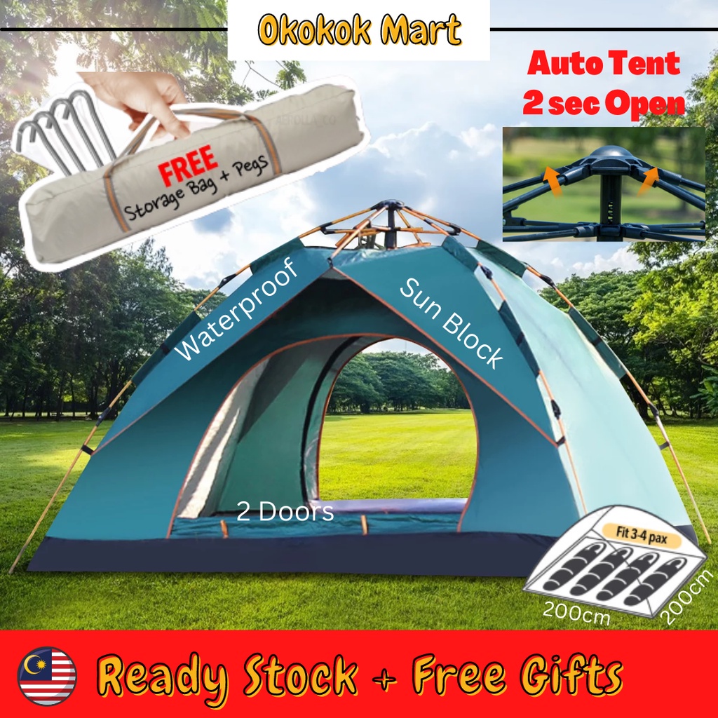 34 Person Outdoor Camping Tent Khemah Camping Fast Pop Up Automatic Tent Foldable Uv Resist 