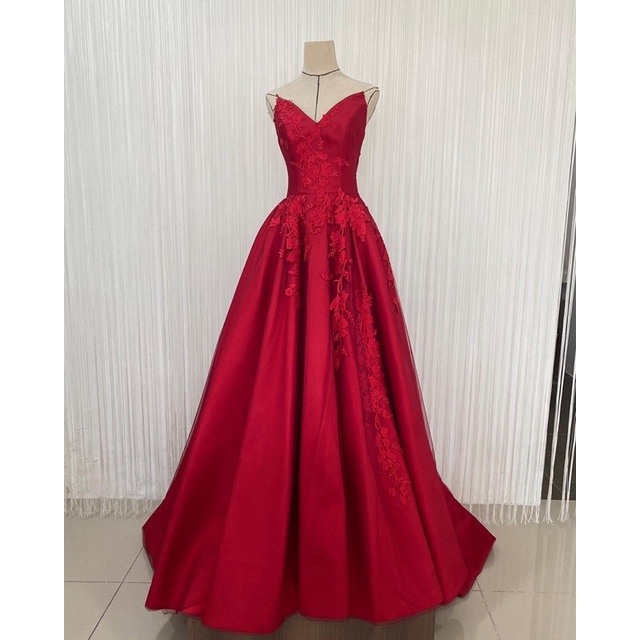 Second hand Wedding evening dress ballgown red with lace up size SM