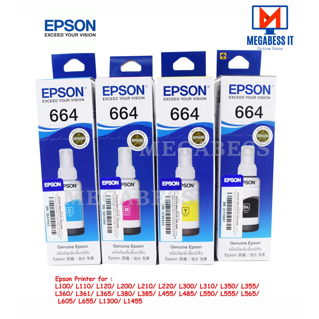 Original Epson 664 Refill Ink Cyan Magenta Yellow Black T6641t6642t6643t6644 L120l220 1156