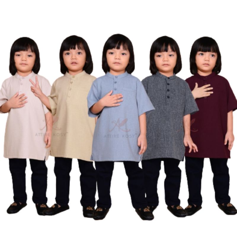 SALES (9-12 TAHUN) KURTA COTTON KIDS BUDAK ADIEL LENGAN PENDEK BURGUNDY BROWN NUDE DENIM BLUE BLACK RAYA