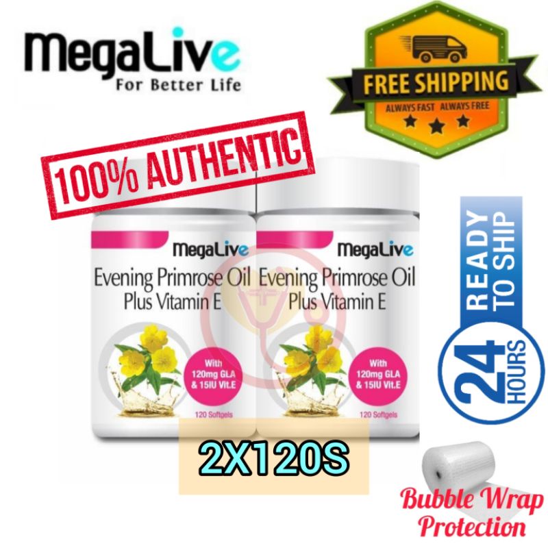 MEGALIVE EVENING PRIMROSE OIL EPO 1200MG PLUS VITAMIN E (2X120S