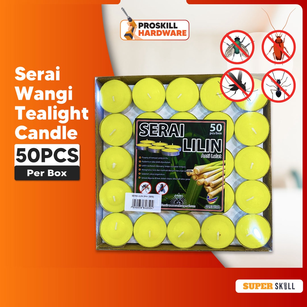 PROSKILL HARDWARE Serai Lilin Candle 2H± Burning Time 50pcs/Box Lemongrass / Serai Lilin Anti-Lalat Nyamuk / 柠檬草蜡烛 驱蚊防苍蝇