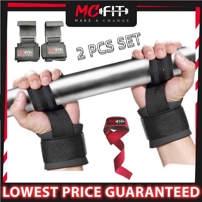 MCFIT Heavy Duty Weight Lifting Hooks Wrist Support Strap Power Gripper Chin Up Tali Strap Bercangkuk kegunaan GYM