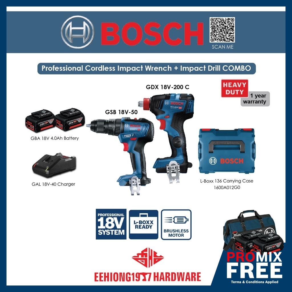 BOSCH GDX 18V200C + GSB 18V50 COMBO Professional Brushless Cordless Impact Driver / Wrench