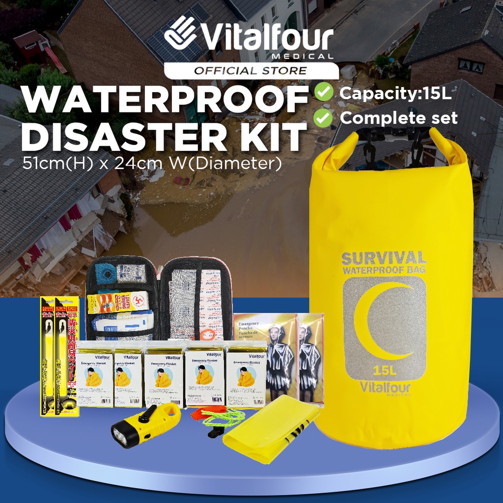 Vitalfour Premium Waterproof Disaster Preparedness Survival Bag 15L Beg Kecemasan Bencana Banjir