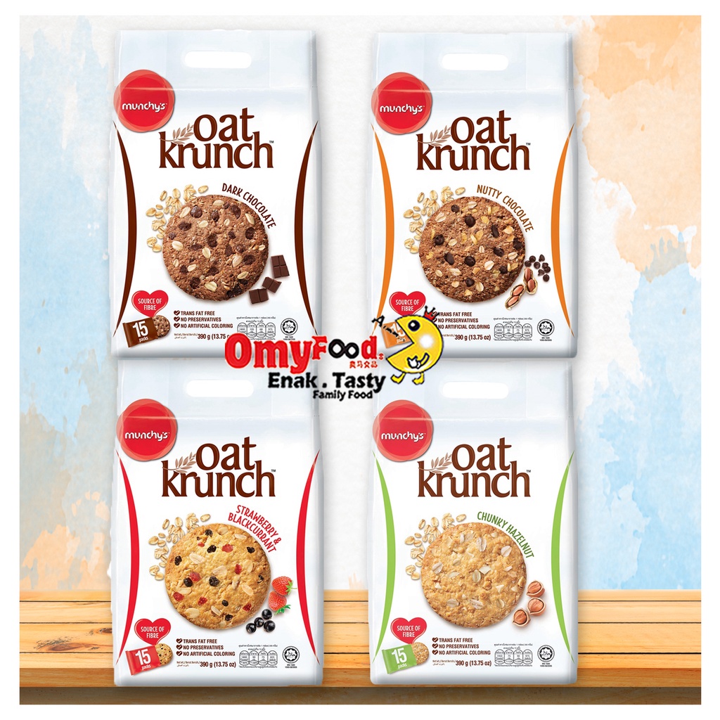 390g x 15packs Munchy's Oat Krunch[Dark Chocolate/Strawberry & Blackcurrant/Nutty Chocolate/Chunky Hazelnut][OmyFood]