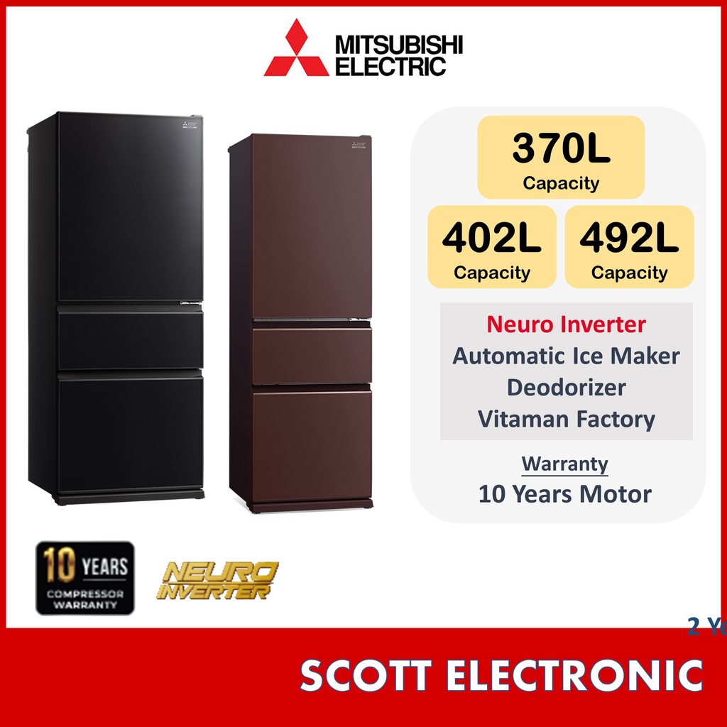 Mitsubishi 370L 402L 492L Neuro Inverter 3Door Bottom Freezer