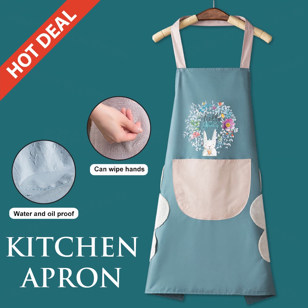 Unisex Waterproof Kitchen Cooking Apron With Front Pocket And Wiping