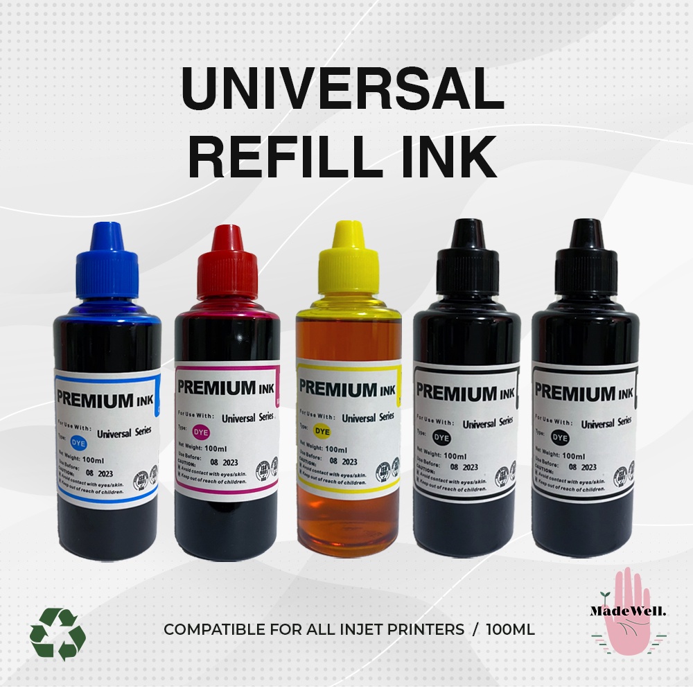 UNIVERSAL Refill Ink (4+1 Set - 100ml) For Epson HP / Canon / Brother Inkjet Printer | Shopee Malaysia