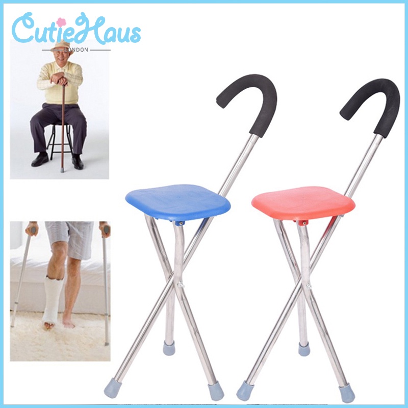 Cutiehaus Lightweight Bench Cane Crutches Chair Three-legged Folding Old Person Booster Stool Walking Stick Seat Patient