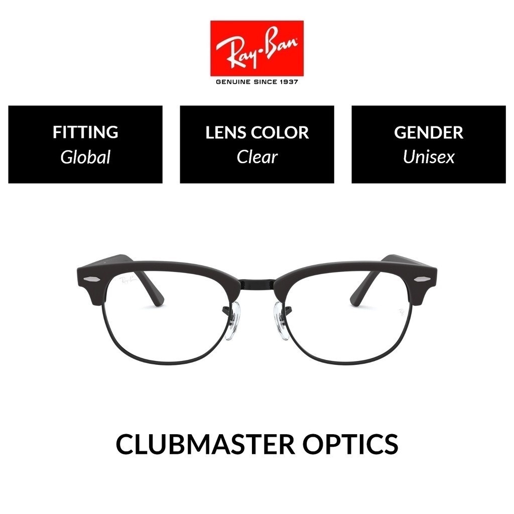 Ray-Ban Clubmaster Unisex Global Fitting Eyeglasses (49 mm) RX5154 2077 |  Shopee Malaysia