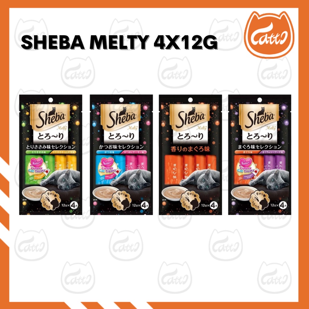 CATTO Sheba Melty Mix Flavour Japanese Recipe Creamy Cat Treats Snacks Tuna Chicken Salmon Seafood 12g x 4pcs (48gram)