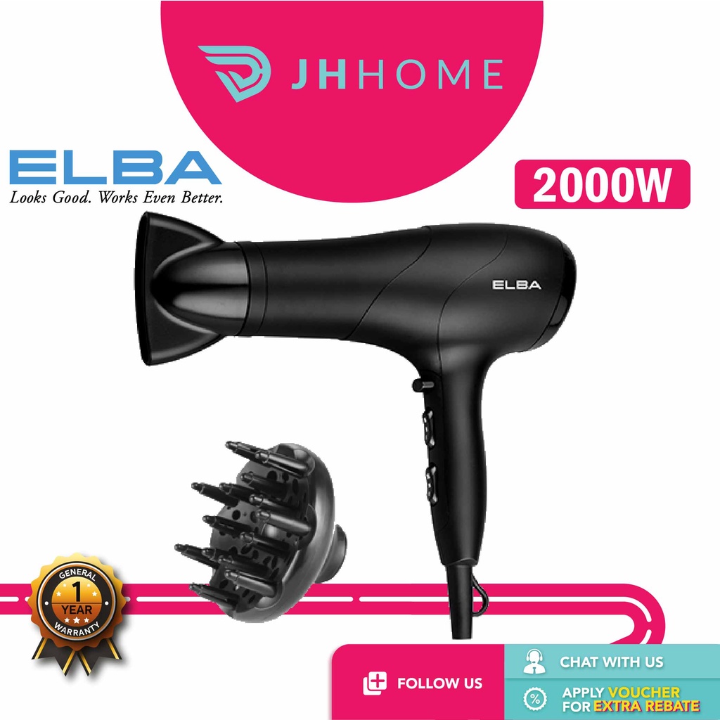 Elba 2000W Hair Dryer EHD-G2037(BK) | 2200W Hair Dryer EHD-J2238(CG) | Cool  Shot Function [Free Big Diffuser] | Shopee Malaysia