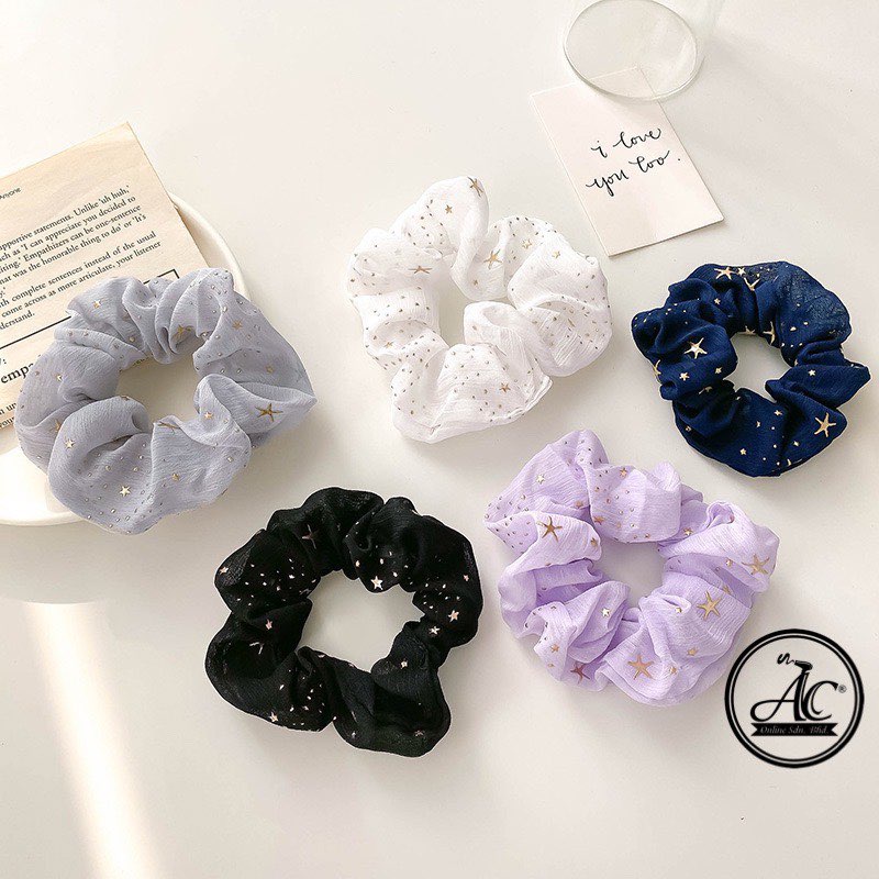 Korea Star Scrunchies Hair Tie Hair Band Elastic Rubber Band Hair Rope Girl Getah Rambut 清新星星发束发圈束发带大肠圈