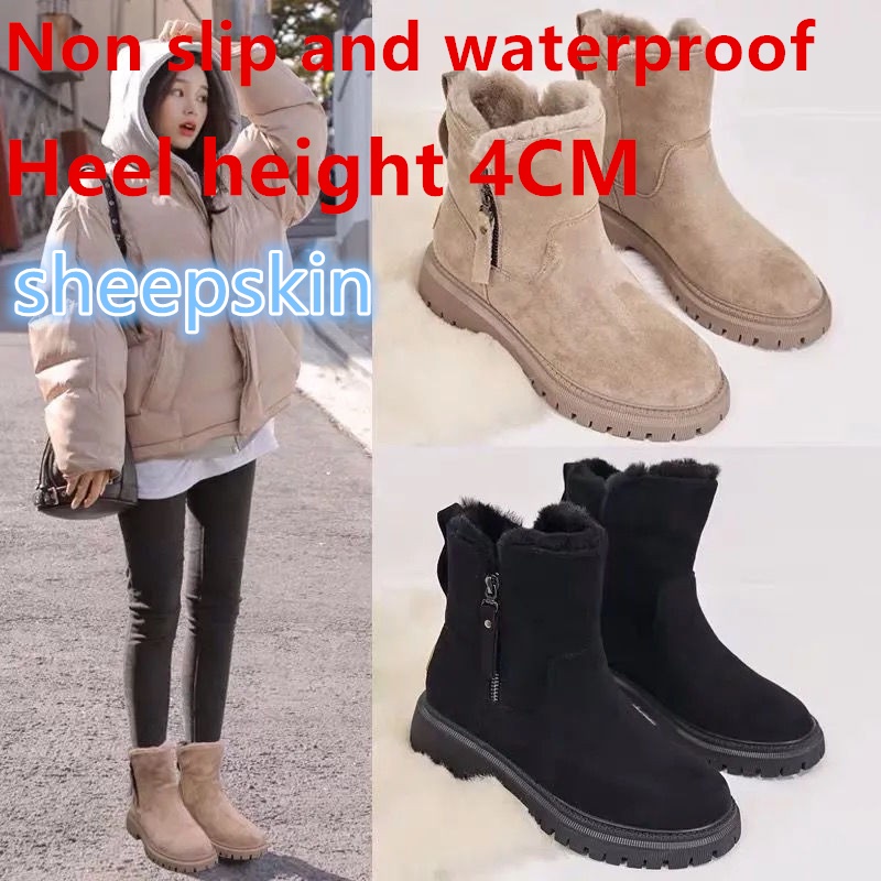 ZH【 Ready Stock】Ankle Snow Boots Women 2023 Winter Warm Fashion Designer Platform Boots Gladiator Non-slip Plush Flats Shoes Fur Boots Plus Size