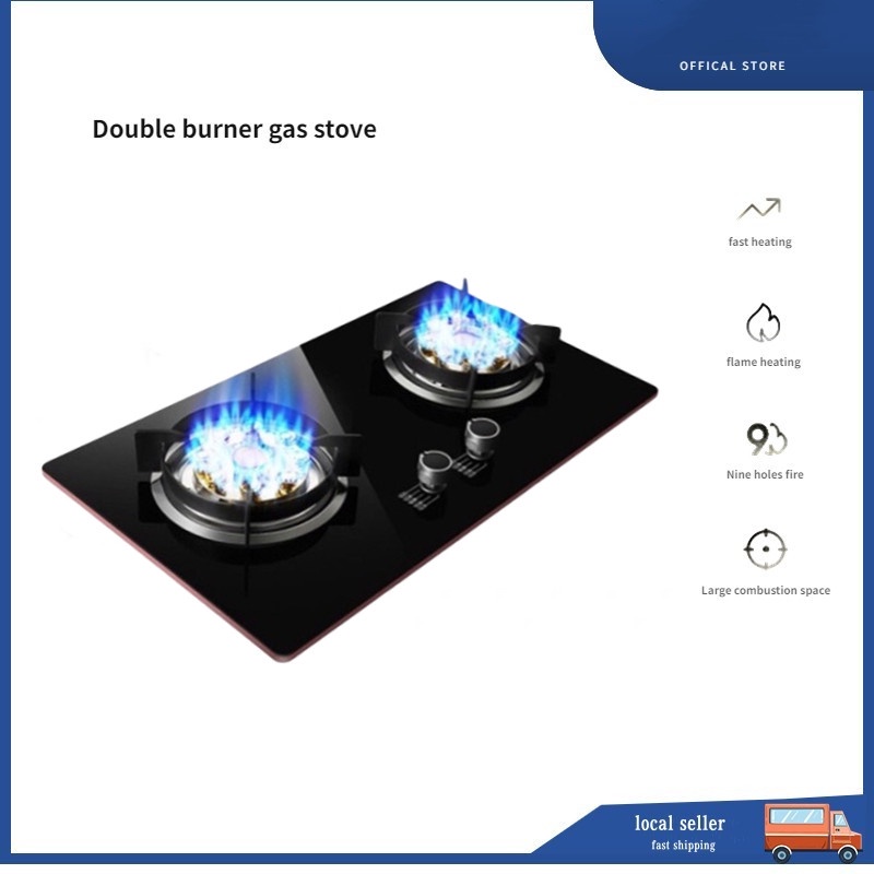 (available )Tempered Glass Gas Stove Dapur Gas Clad Double NineChamber