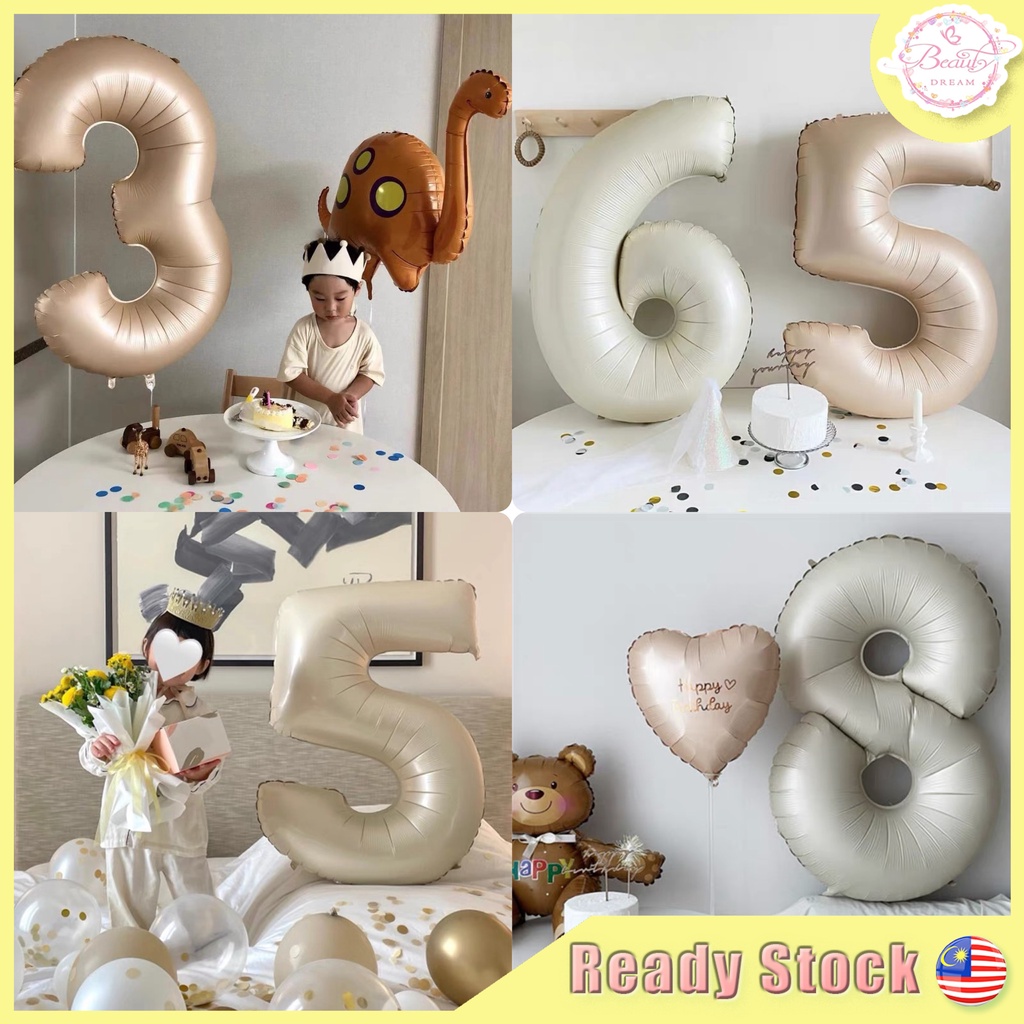 ⚡️Ready Stock⚡️New INS 40inch Matte Colour Cream Caramel 0-9 Number Balloon Love Star Theme Retro Party Decoration
