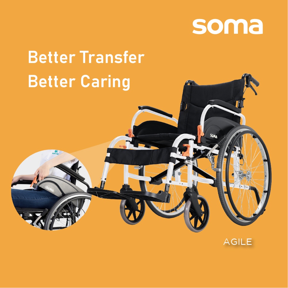 Soma Agile_DAF Aluminum Wheelchair Wheel chair Kerusi Flip Back Armrests Ringan Foldable Portable Travel 超轻 轮椅