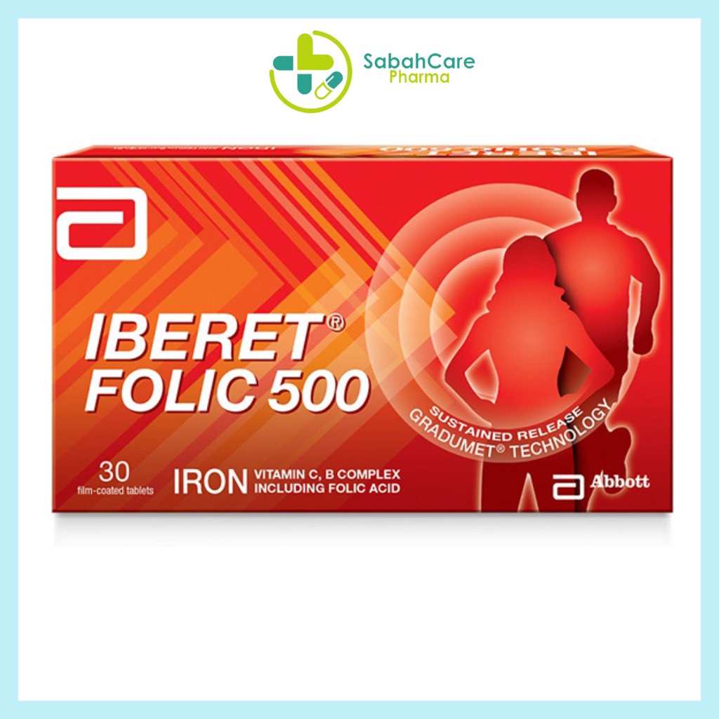 SABAHCARE IBERET FOLIC-500 TABLET 30'S (IRON,VITC,VIT B COMPLEX,FOLIC ...