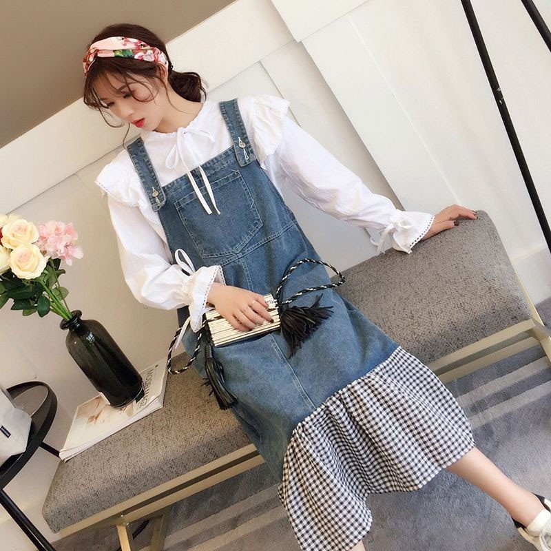 denim maxi pinafore dress