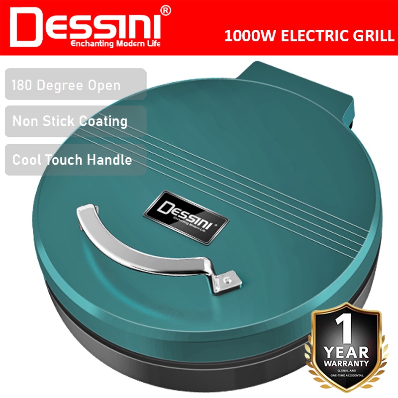 DESSINI ITALY 180° Open 26CM Double Sided Non-Stick Electric Baking Pan Pizza Crepe Pancake Maker BBQ Grill Pot Cooker