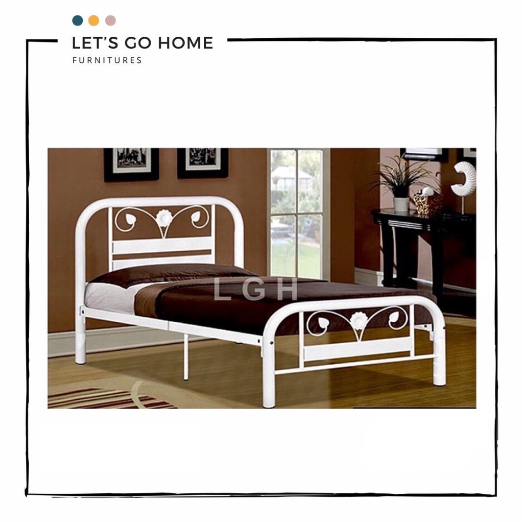 Classic Modern Metal Single Bed Frame Katil Besi Single Size White