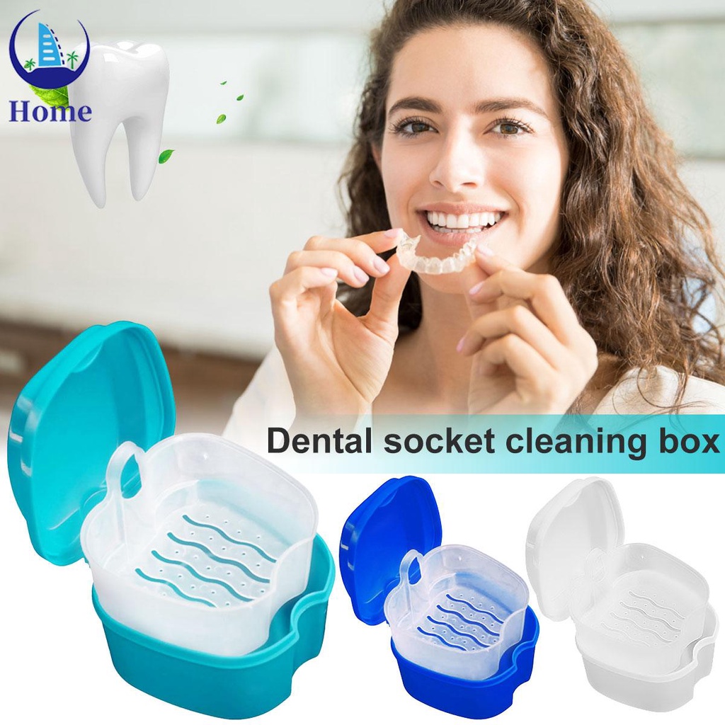 Denture Case Denture Bath Box False Teeth Storage Box with Rinsing