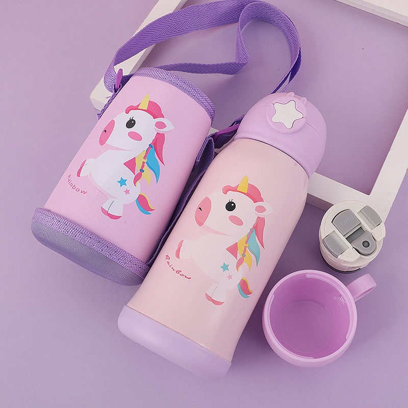 500ML Custom Cartoon Travel Vacuum Double Wall Insulated 304 Stainless Steel Children Kids Water Bottle with Straw