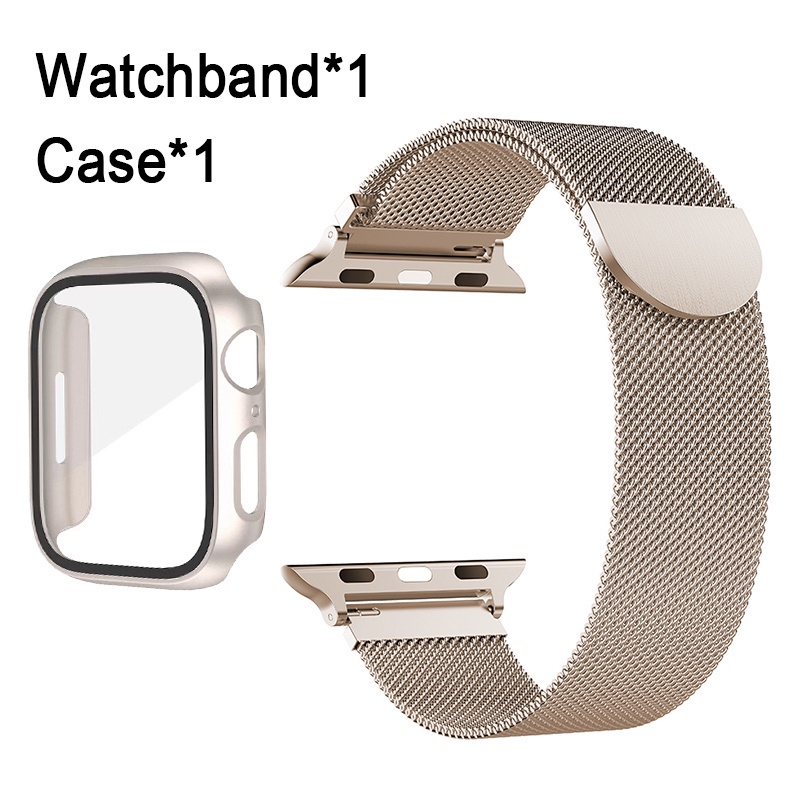 Case + strap For iWatch band 41MM 45MM 40mm 44mm 38mm 42mm Glass Case+Metal stainless steel bracelet iWatch 8 5 4 3 SE 6 7