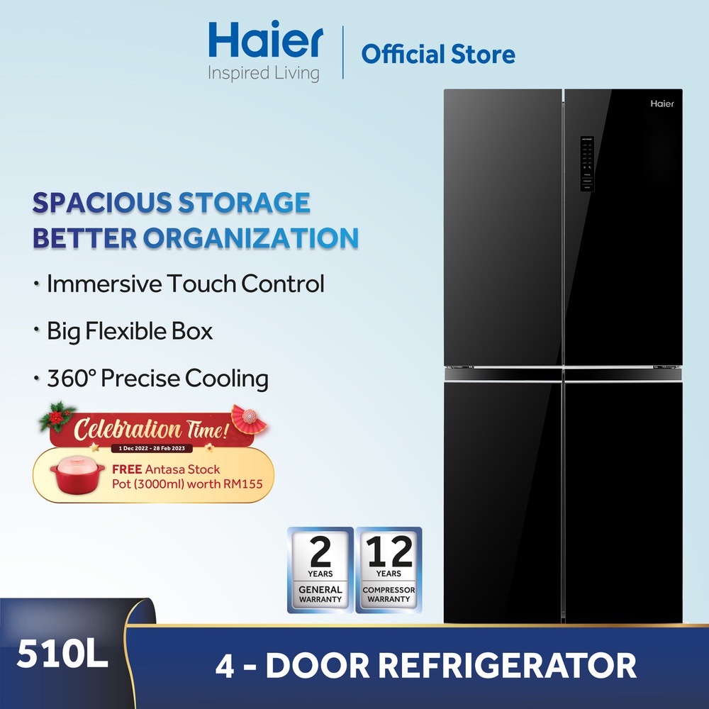 Haier 510L 4Door Refrigerator Glass Black Twins Inverter Fridge Big