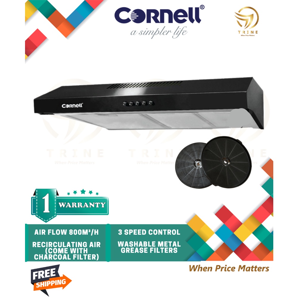 Cornell 800m³ Slim Cooker Hood CCH-DB900BK (Hoods Range Hoods Kitchen Hoods Tudung Dapur 抽油烟机)