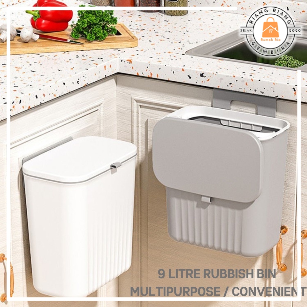 Upgraded Hanging Trash 9L Can Dustbin Rubbish Bin Door Floor