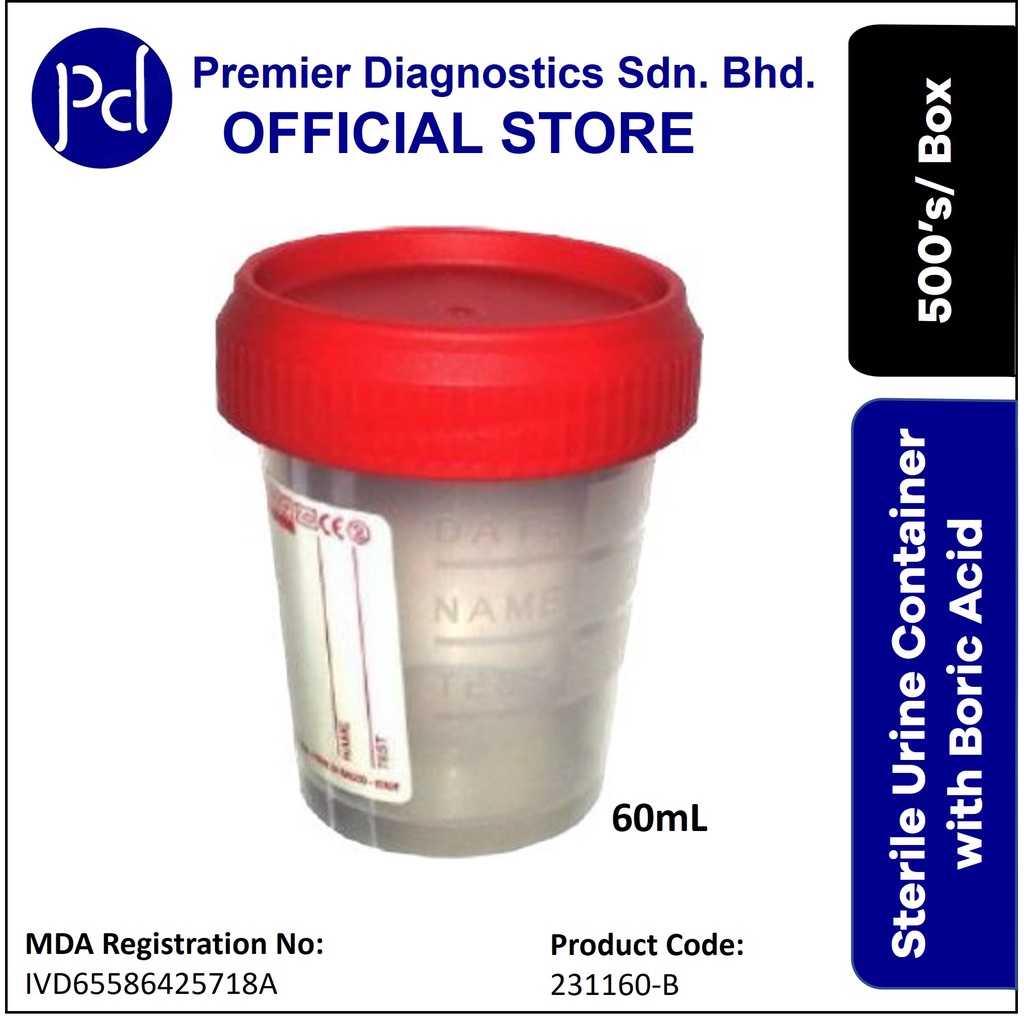 Sterile 60ml Urine Container with Boric Acid PowderRed Cap (500's/box