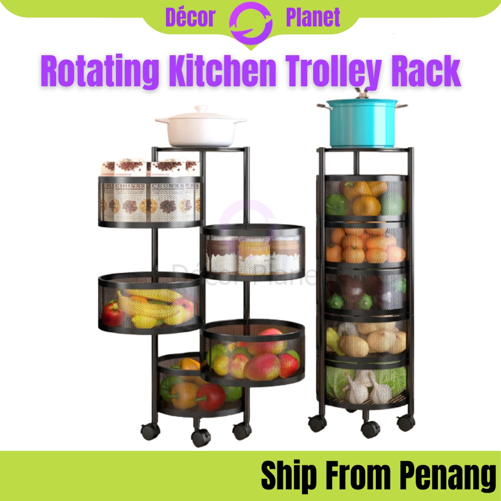 Rotating Foods Trolley Kitchen Organizer Storage Trolley Rack Bathroom