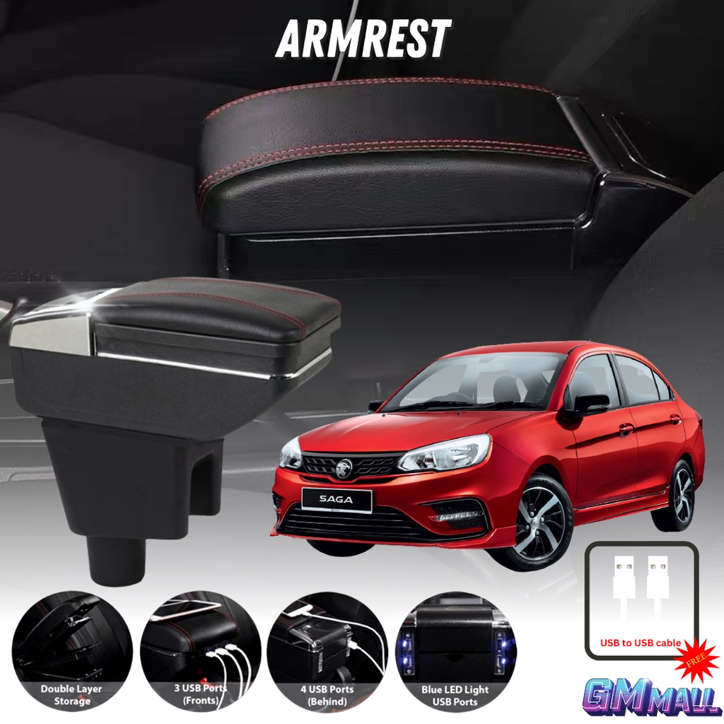 Usb Armrest Proton New Saga Car Organizer Phone Charger Cup Holder Ash Tray Kotak Letak Tangan