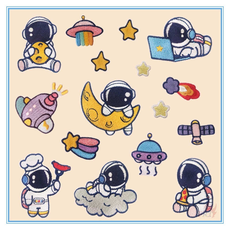 ✿ Cartoon Funny Astronauts - UFO / Satellite / Rocket / Star Self-adhesive Sticker Patch ✿ 1Pc DIY Sew on Iron on Embroidery Clothes Bag Accessories Badges Patches