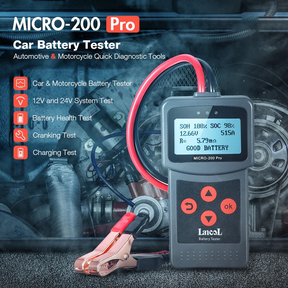 InStocks Lancol Factory Micro200 Pro Car Battery Tester Analyzer 12V 40-2000CCA Lead Acid Battery Cranking Charging Diagnostic Tool