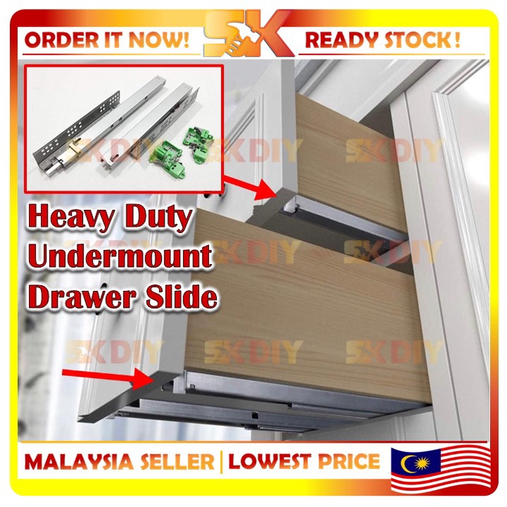 🇲🇾Heavy Duty Undermount Drawer Slide With SOFT CLOSE Rail Laci