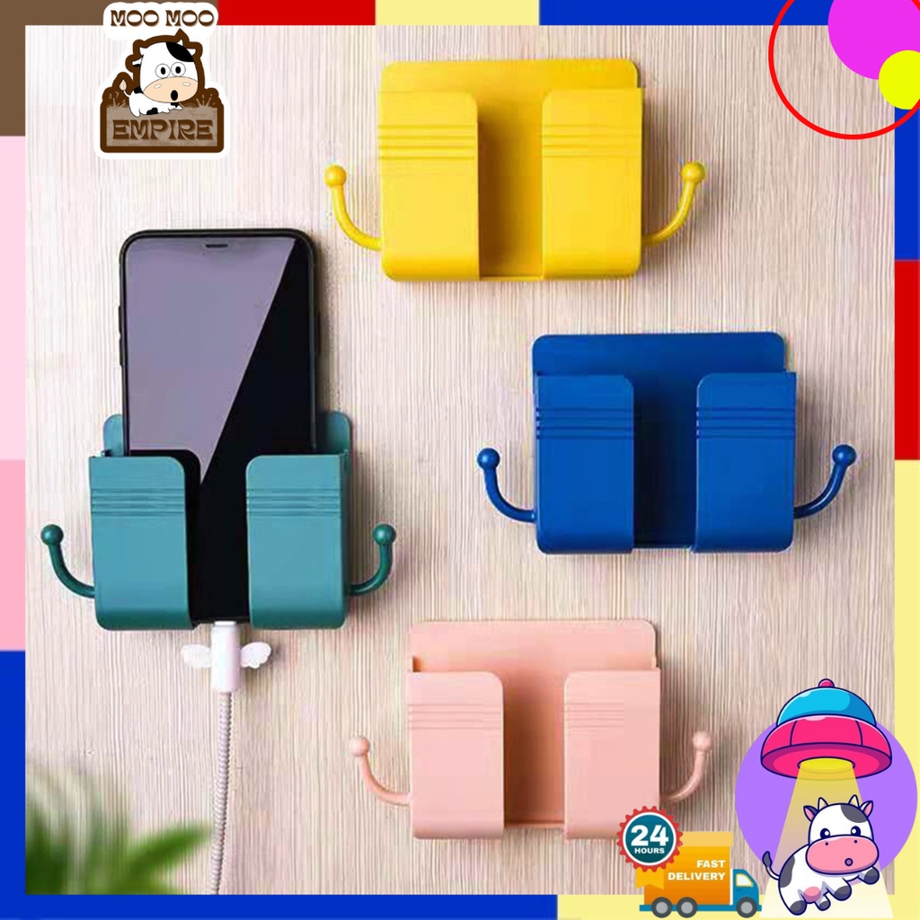 〖 〗Wall Mounted Self Adhesive Phone Holder Remote Control Bracket Cable Key Hanger Organizer Storage