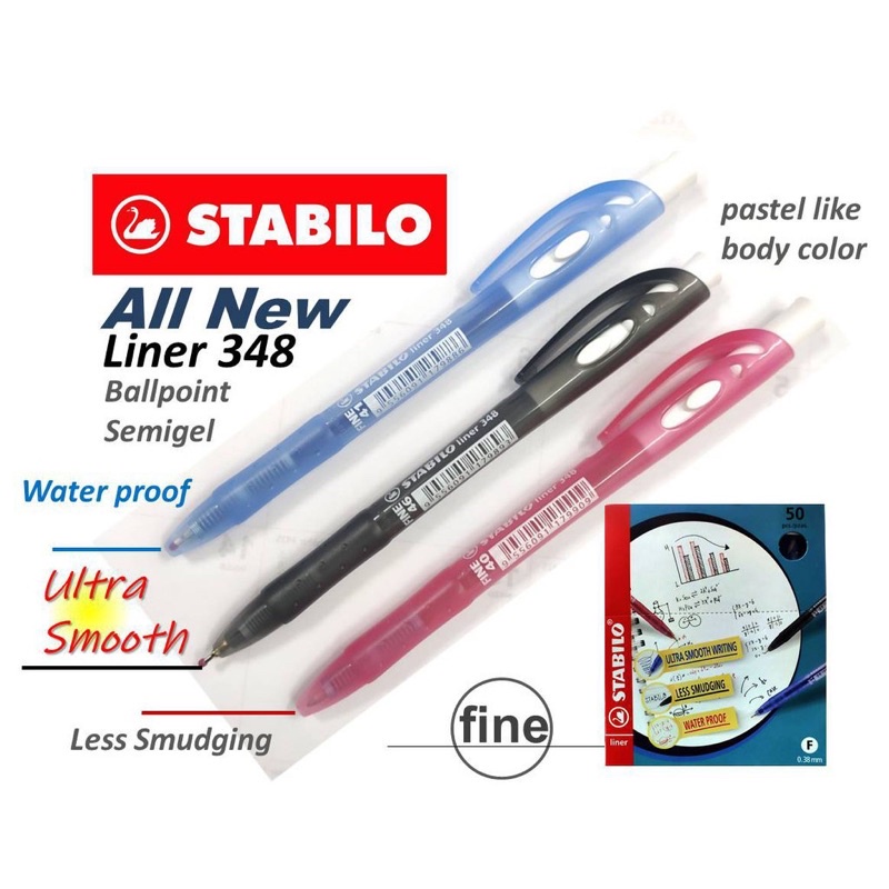 STABILO Liner 348 Semi Gel Ball Pen 0.5mm/0.7mm Office Stationery Pejabat Alat Tulis Retractable Pen Writing Instrument