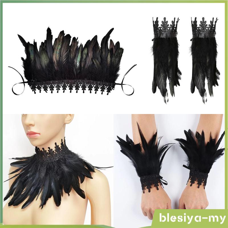 [BlesiyaMY] Gothic Feather Choker Shoulder Wrap Cape Masquerade Party Shawl Shrug Faux
