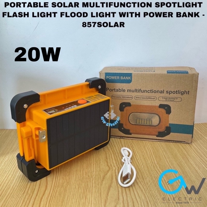 20W / 40W Portable Solar Spotlight Flash Light Flood Light With Power Bank