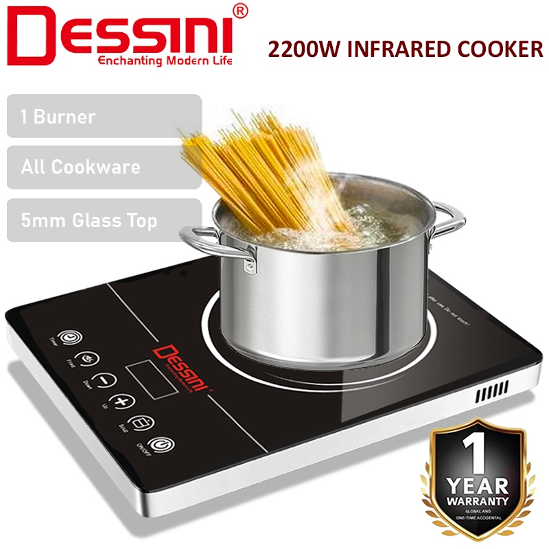 DESSINI ITALY Infrared Ceramic Cooker Hob Touch Control Panel 1 Burner Cooktop Tabletop Multi Pots Tempered Glass Stove